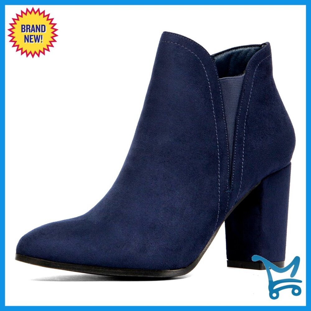 Suede Ankle Boots Pointed Toe Chunky Heel Dress Booties Vintage Style